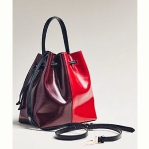 Anthropologie Two-Tone Cinched Bucket Bag - Red/Maroon